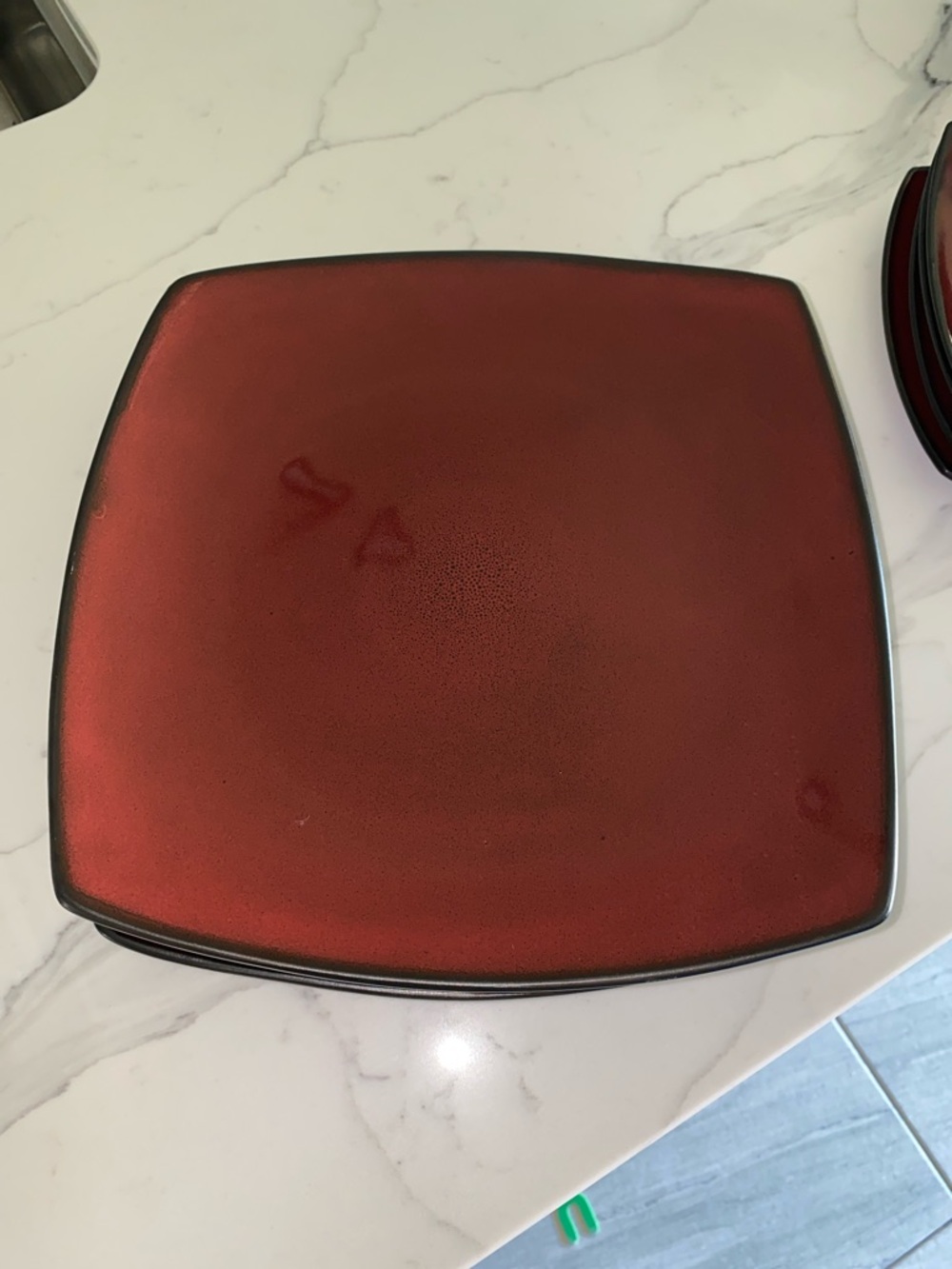 4 Red Square Dinner Plates - Elegant Ceramic Dinnerware